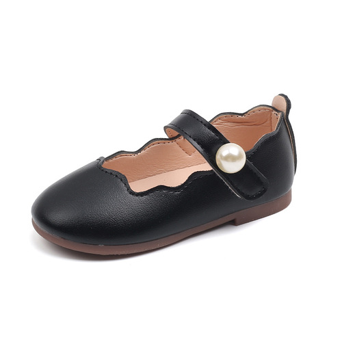 Children's Small Leather Shoes for Girls, Fashion Solid Color Flat Shoes with Large Pearls, Princess Shoes for Little Girls, Soft Sole Dance Shoes