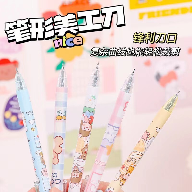 Press knife cartoon journal paper cutting art knife cute elementary school student press knife pen pen knife Journal knife wholesale