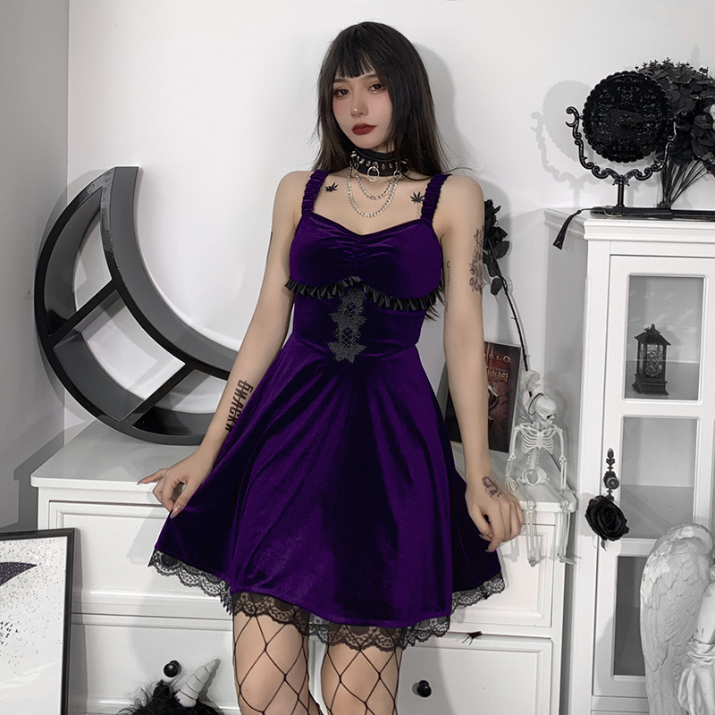 Diablo Style Lace A-Line Suspender Dress NSAFS103034