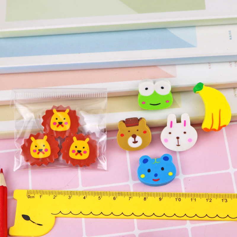 創意卡通3個入愛心橡皮擦小學生獎品動物水果橡皮文具禮物批發
