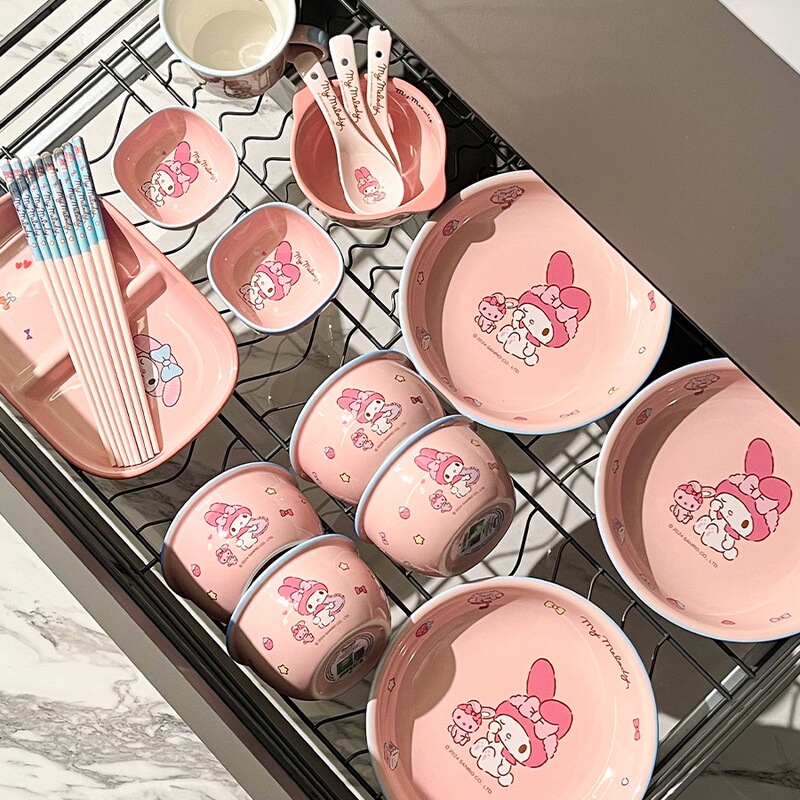 Melody Tableware and Dish Set for Home Use 2024 New Ceramic Rice Bowl Plate Dish Plate Cute Sanrio Bowl and Plate