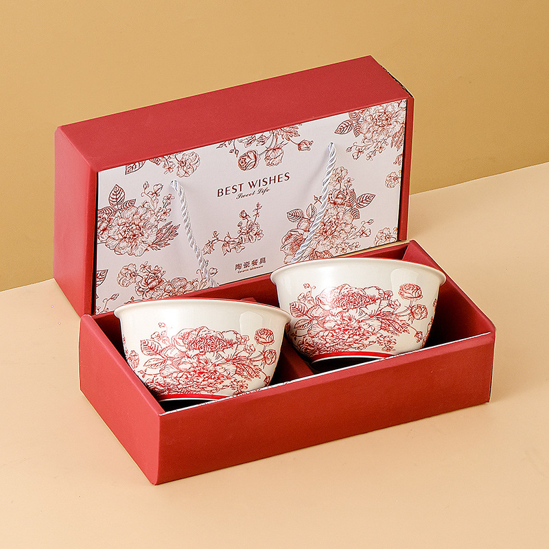 Geschenkset mit Rosenschale und Essstäbchen aus Keramik – Mikrowellengeeignetes, modernes Geschirr für Zuhause, das Restaurant und zum Verschenken (11,5 cm große Essstäbchen aus Bambus)_voghion.com