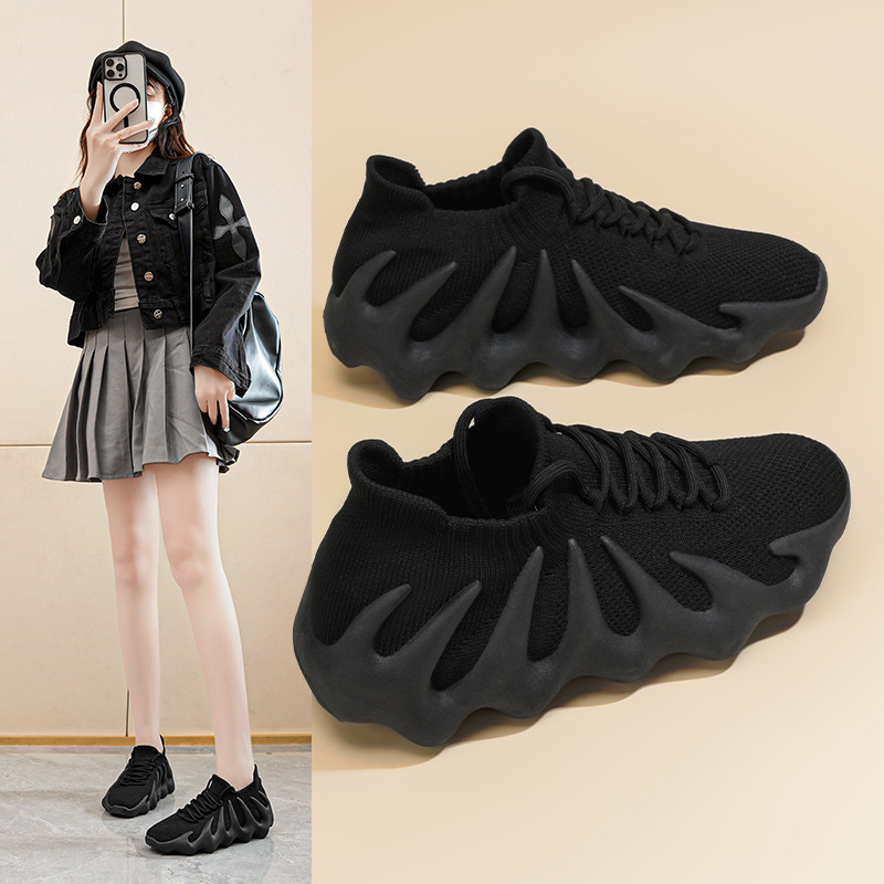 Sapatos femininos de verão novo estilo fly-knit polvo coco sapatos coreano versátil meia sapatos esportes casuais pai na moda