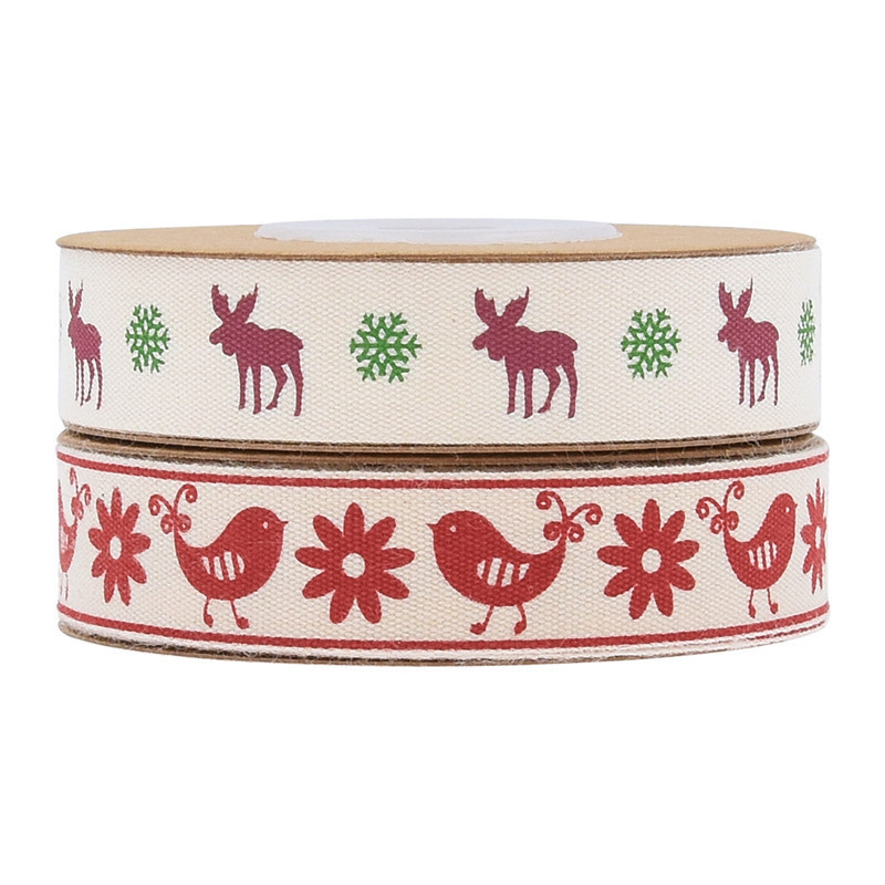 AliExpress nueva Navidad ciervo Robin impreso cinta de algodón embalaje de regalo tarjeta de felicitación de Navidad cinta decorativa de algodón 10m