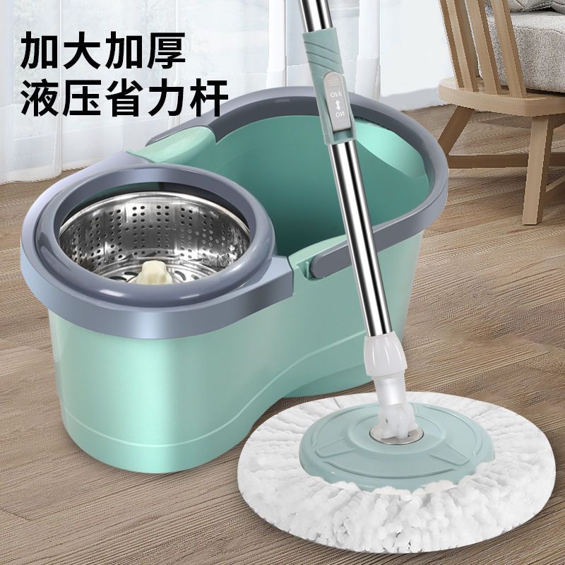 Thickened Double-Drive Lazy Mop Bucket Rotating Stainless Steel Drying Mop Household Hand-Washing Mop Dry and Wet Dual-Use