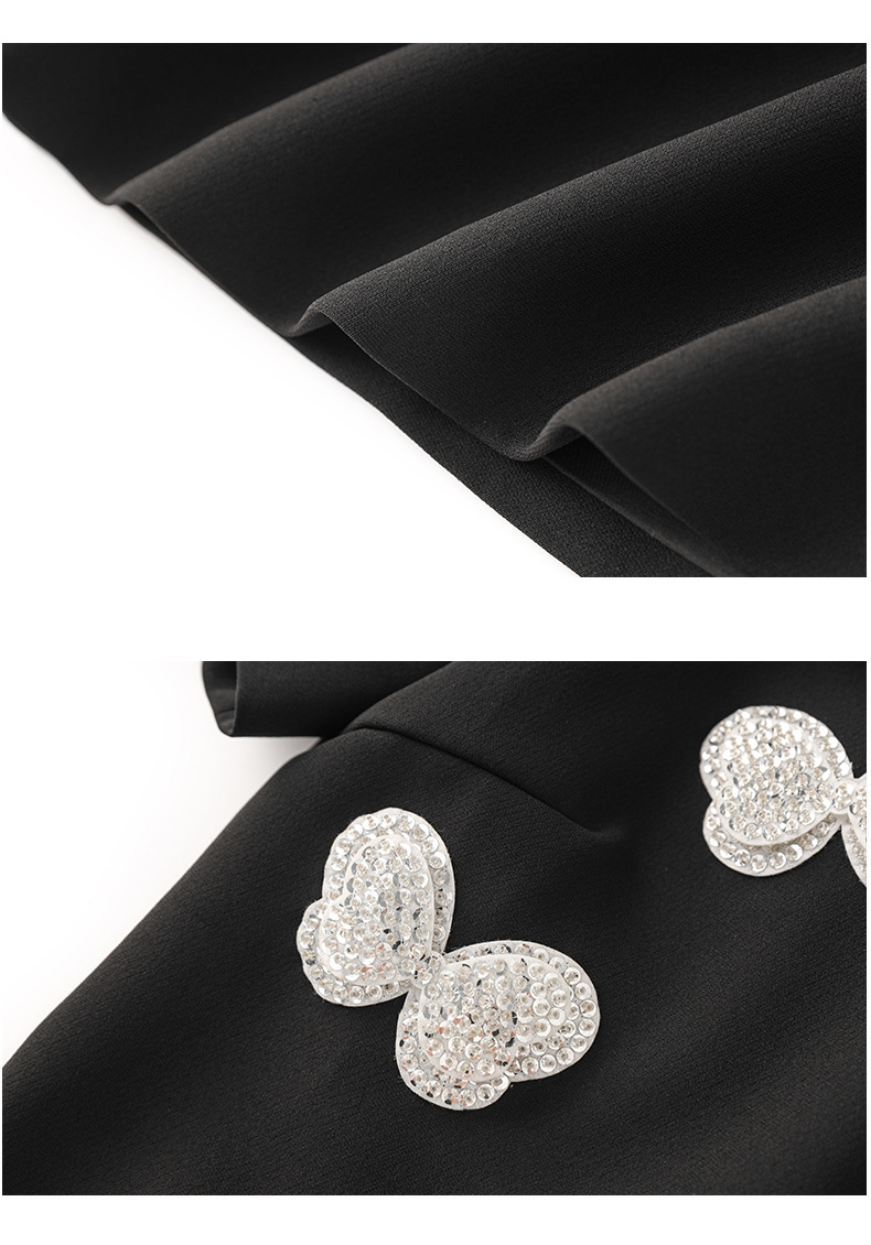 Đầm suông nữ midi tay ngắn cổ tròn, họa tiết hoa nổi sequin lấp lánh, phom suông che khuyết điểm — Màu đen chi tiết 27