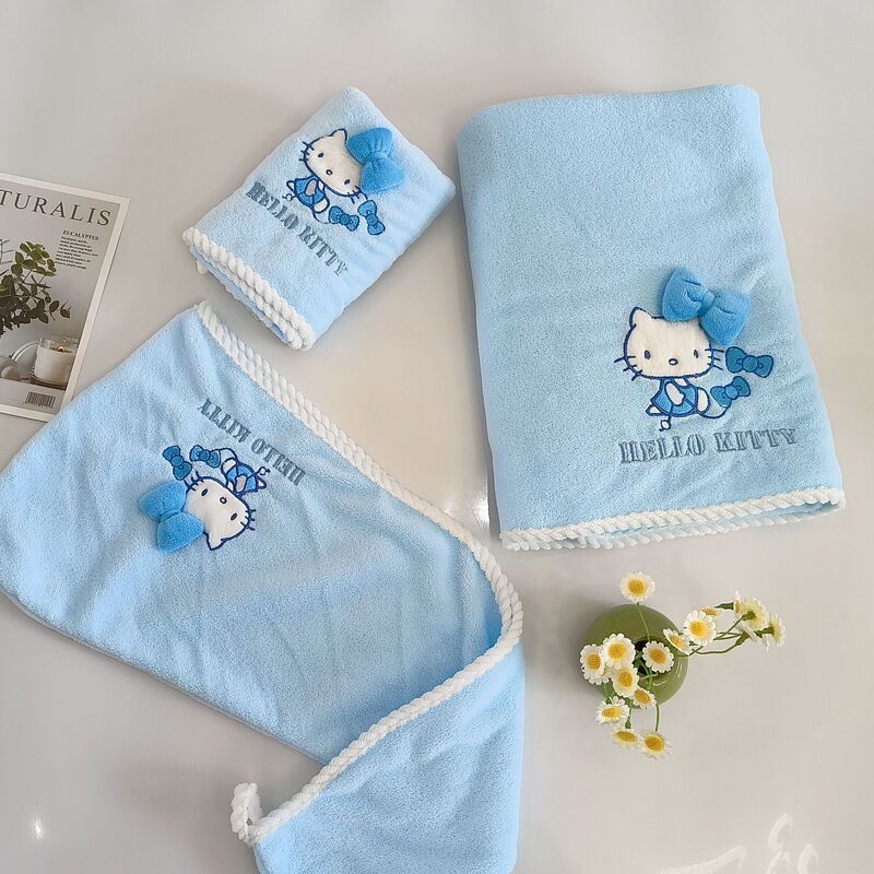 New Kt Cat Towel, Bath Towel, Hair Drying Cap for Home Use, Non-Shedding, Water-Absorbent, Quick-Drying, Cute Cartoon Hellokitty