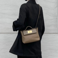 2023新款頭層牛皮2424凱莉包翅膀包mini時尚百搭單肩斜挎手提女包
