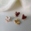 Burgundy enamel, zirconium, advanced earrings from pearl heart-shaped heart shaped, high-quality style