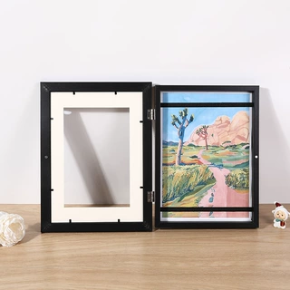 定制开合磁吸木质相框简约艺术卡通A4画框翻盖卧室餐厅书房相框