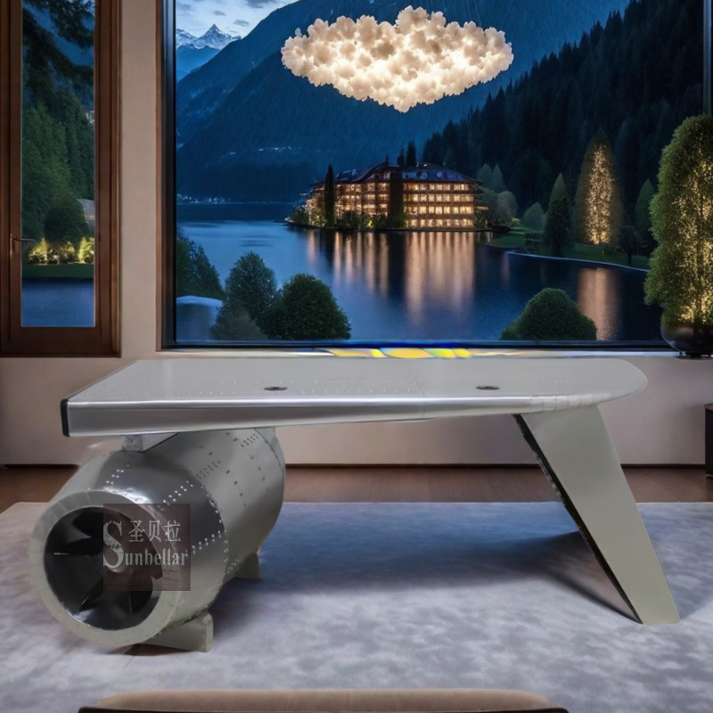 American Industrial Style Furniture Creative Loft Aviation Aluminum Leather Desk Desk Post-Modern Desk Study Table