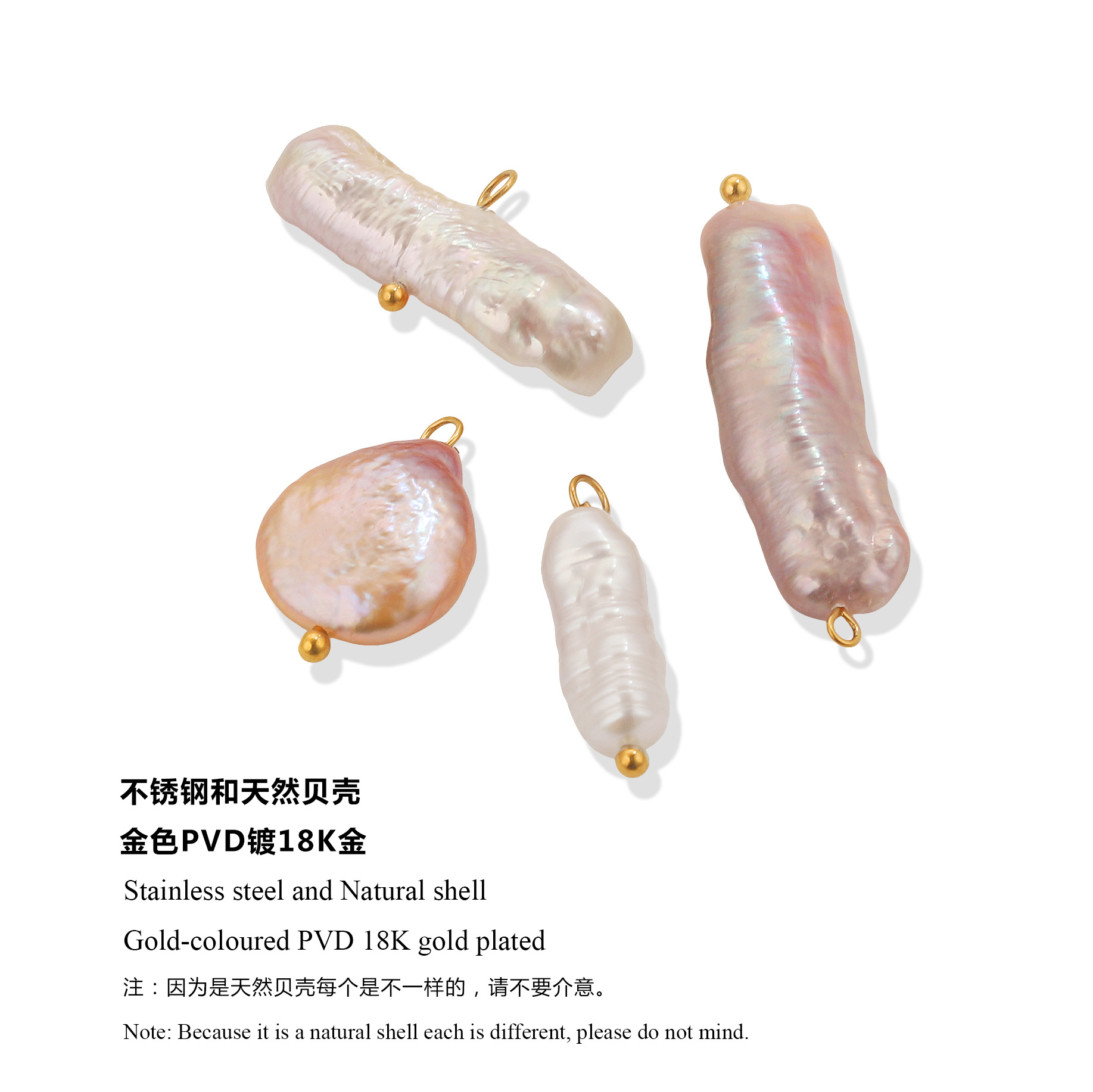 Agua dulce natural barroco temperamento de perla de acero inoxidable colgante de aguja curva colgante DIY collar pendientes joyas