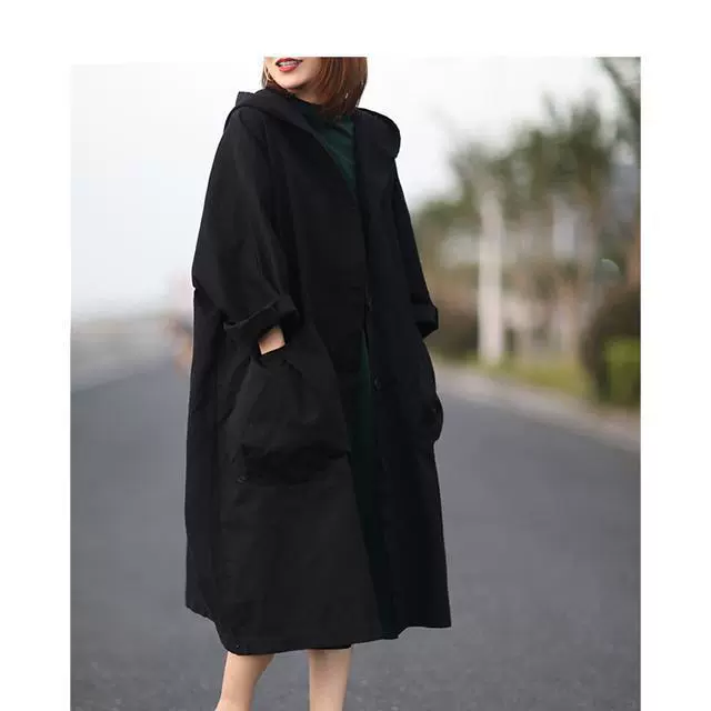 Длинный тренч женский oversize (с капюшоном) — дэмисезонная макси-куртка для отдыха, большой размер