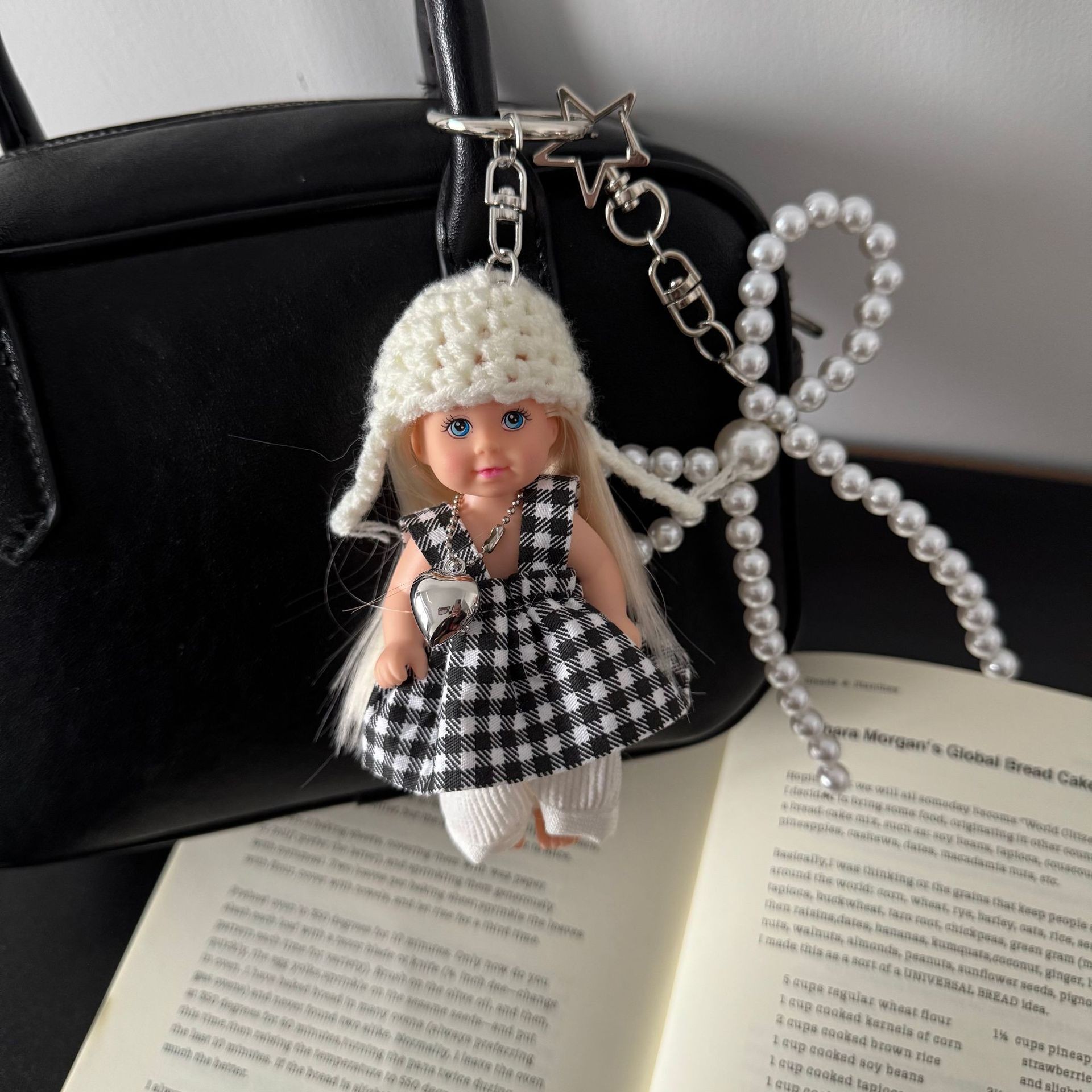 블랙 체크 무늬 선드레스 탑 펜던트