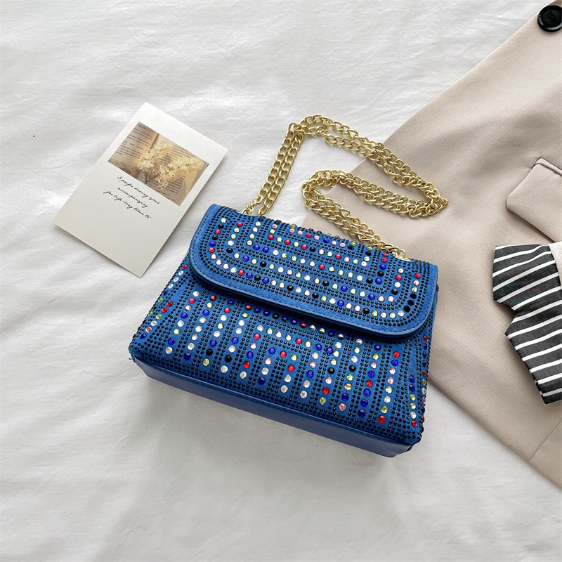 2024 New Women's Handbags Women's Fashion Trendy Matchable Crossbody Bags Korean Style Fashion Rhinestone Chain Shoulder Small Square Bags