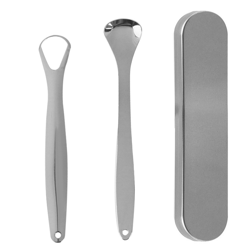 Limpiador de lengua de acero inoxidable - Raspador y limpiador de biofilm lingual