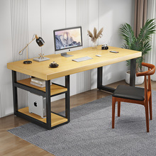 J*实木电脑桌台式家用学生写字书桌双人电竞桌台铁艺木桌简易中式
