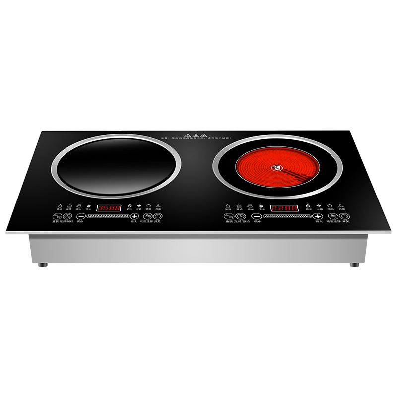 Cocina de Inducción de Doble Hornilla de 3500W para Uso Doméstico, Nueva Cocina Eléctrica de Cerámica Empotrada Cóncava, Comercio Transfronterizo, Estándar Estadounidense 110V de Fábrica
