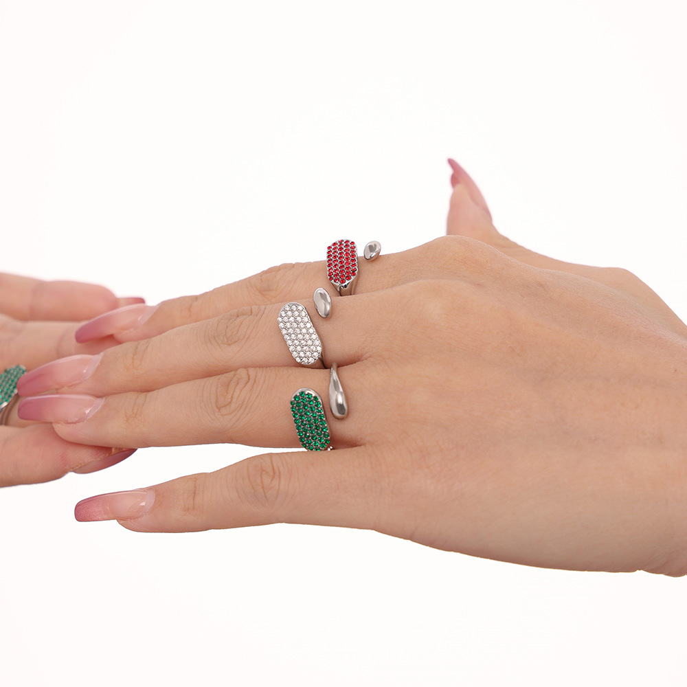 Square Sugar Full Diamond Zircon Open Adjustable Ring For Female Niche Design Titanium Steel Ring_voghion.com