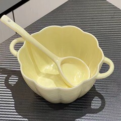 カスタード双耳カボチャボウルスプーンセラミックカボチャボウルインスタイル食器丼朝食ボウル高価値ヌードルボウルデザート
