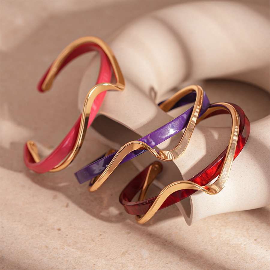 Europa y los Estados Unidos imitación de frita geométrica círculo abierto doble pulsera chapado en oro simple nicho temperamento de alta joyería para mujeres