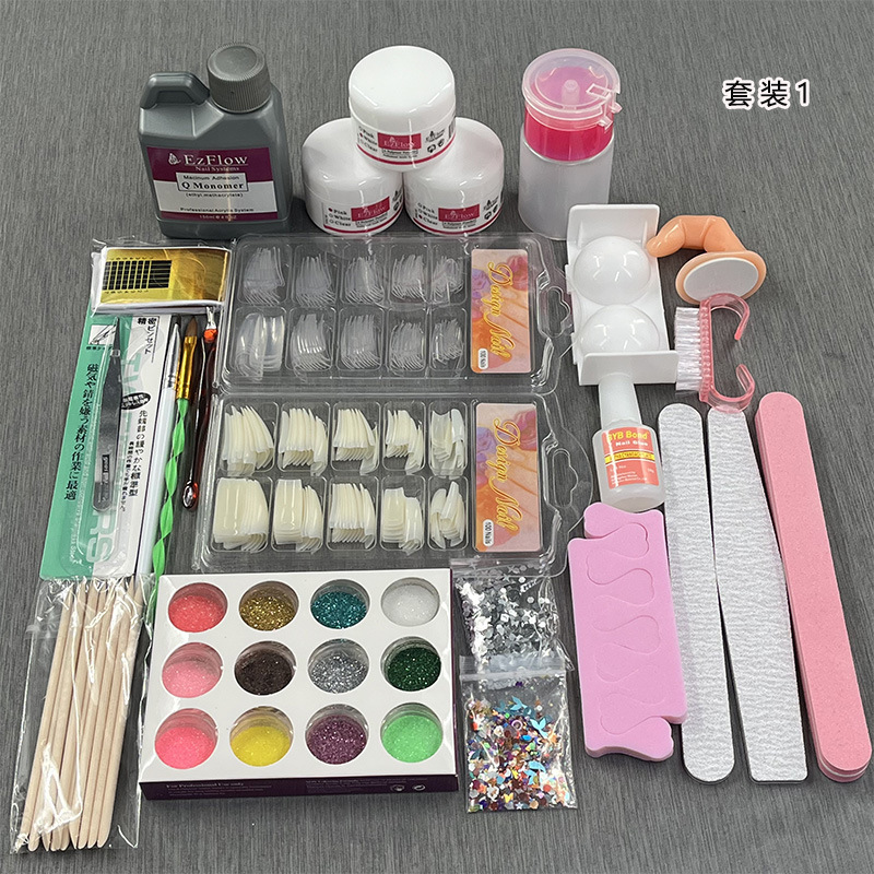 Cross-border nail tools suit 12 colors 24 pieces home beginner suit French nail piece crystal powder crystal liquid