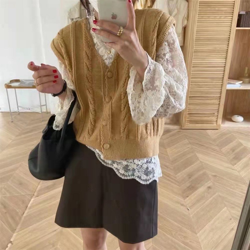 2023 a principios de otoño nuevo top pequeño cardigan de punto de las mujeres suéter chaleco sin mangas corto color sólido todo a juego image 4