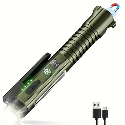 2026 New Model High-Brightness Flashlight, Rechargeable, Small, Portable, Multi-Function, Magnetic Work Light, Ultra-Bright for Outdoor Use (UV fənərlər) - upgraded-versionemerald-green-standard-configuration-dual-magnetic-attachment-super-bright-main-light-sdm-side-light-red-laser-window-breaker-bottle-opener