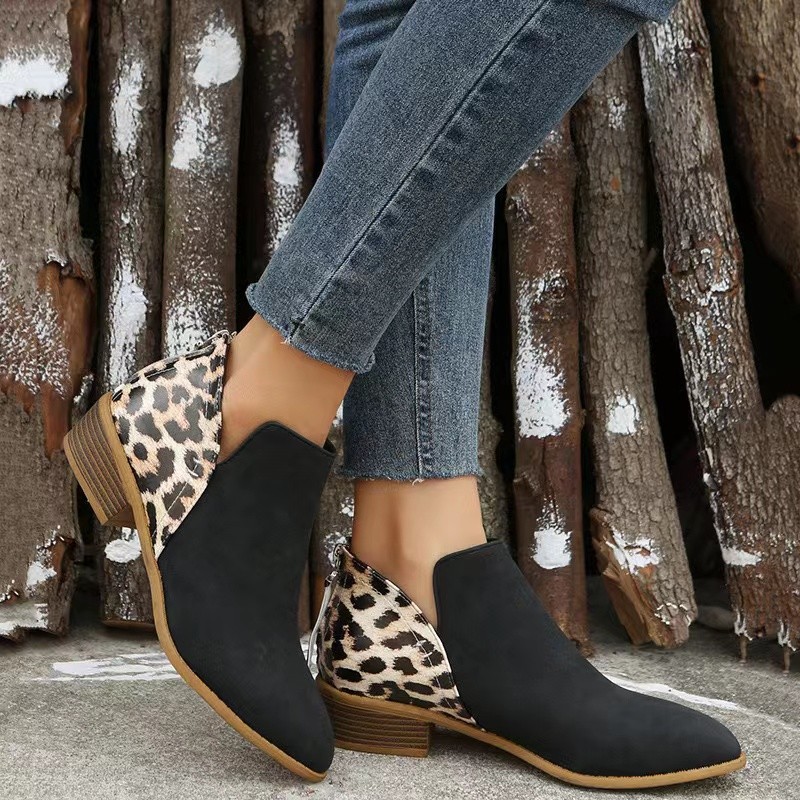 Damesschoenen Martin laarzen voor dames herfst en winter nieuwe luipaardprint splicing casual veelzijdige mode korte laarzen voor dames_voghion.com