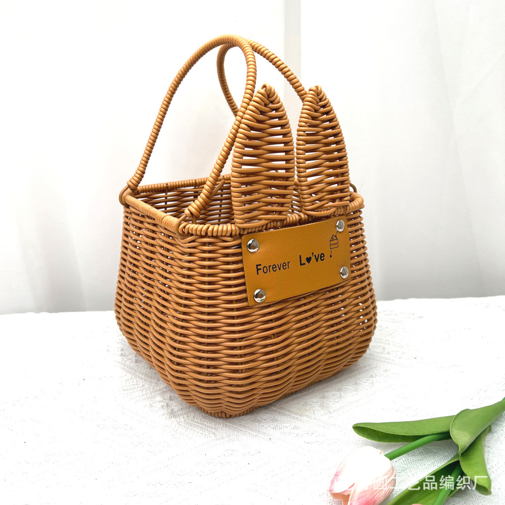 Cesta de Flores con Diseño de Conejo de Imitación Ratán de Plástico para Arreglos Florales