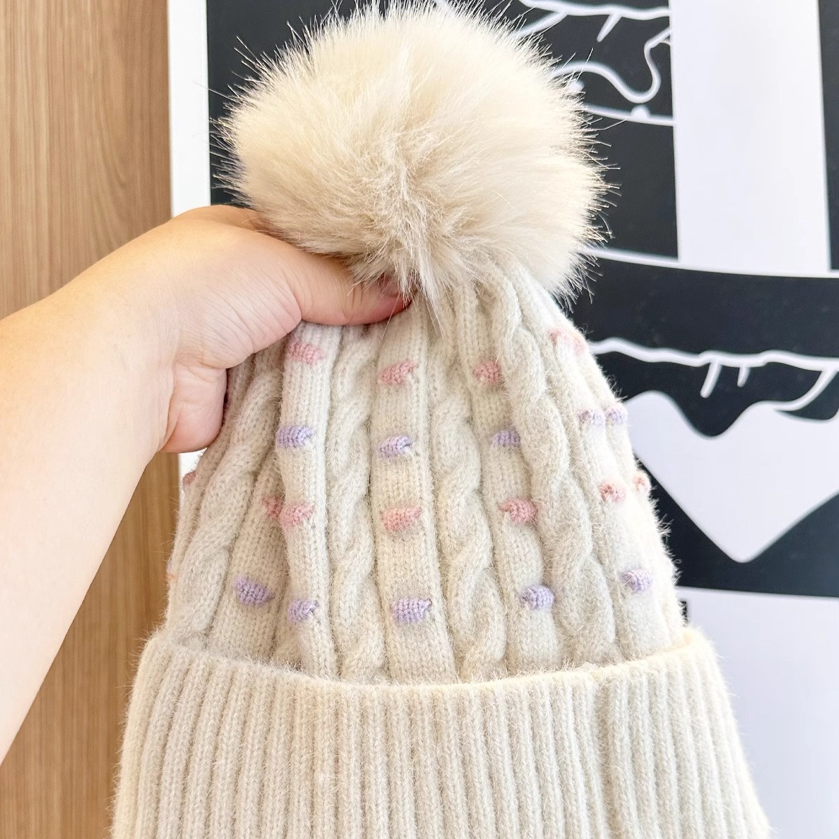 Cappello invernale da uomo e da donna in lana, caldo, spesso, con fodera in pile, alla moda, versatile, all'ingrosso, a pois, in maglia jacquard._voghion.com