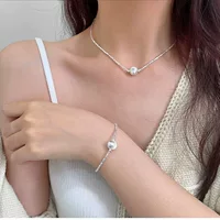 Серебряное колье 925 пробы с бисером «кошачий глаз», матовая обработка, нишевый дизайн класса люкс, цепочка на шею/ключицу, простой и стильный дизайн.