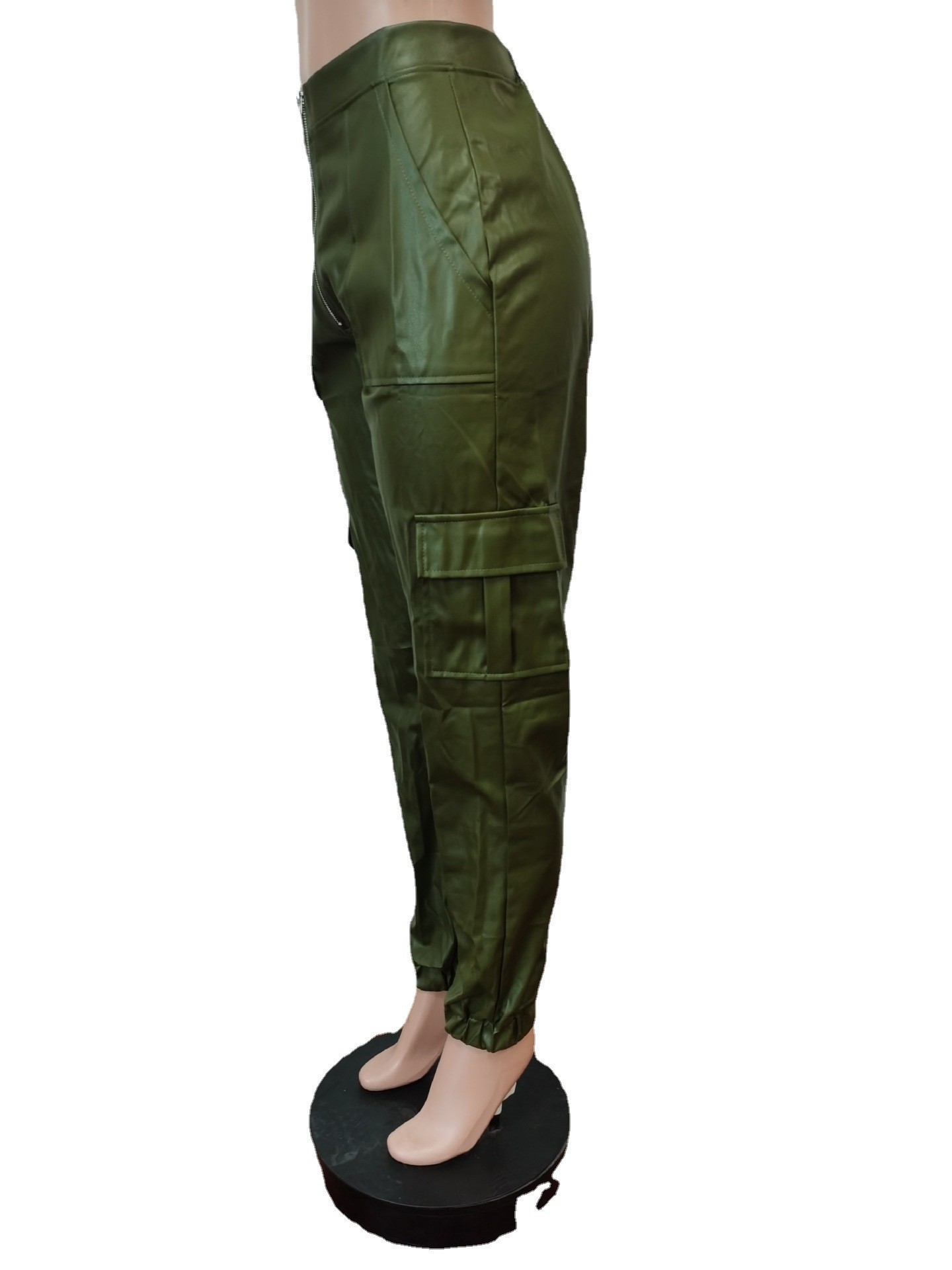 455g Weight Full Length Pants Length Pu Fabric Type Mid Waist Waist Line Jogger Pants Pants Type Micro-Elastic Elasticity Casual Occasion Regular Fit Fit Type Solid Color Pattern Spring, Autumn Season Women's Gender Zipper Design Streetwear Style Women's Casual Streetwear Solid Color Full Length Zipper Jogger Pants 36