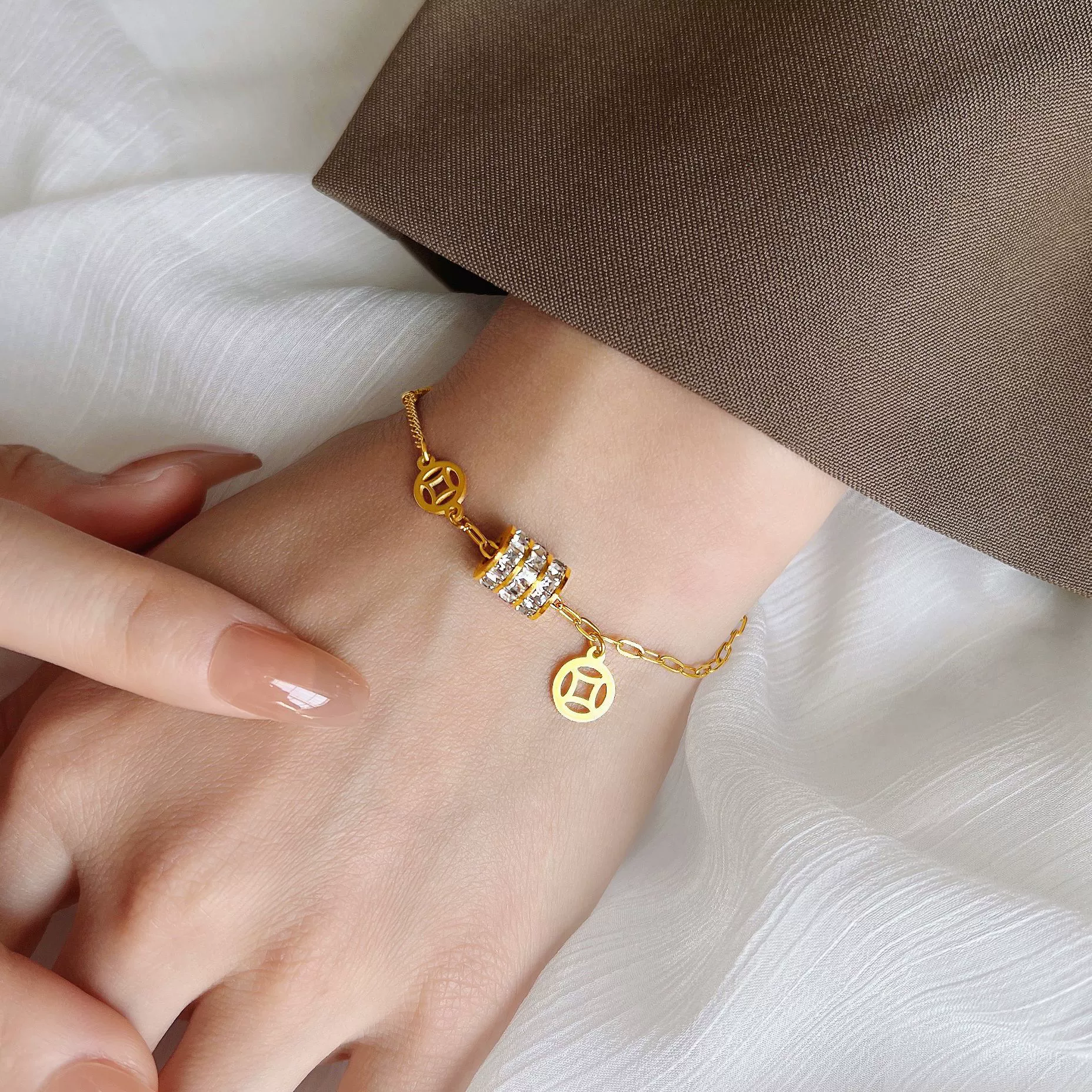 Золотая bracelet, маленький дизайнерский медный подвес, нержавеющая сталь