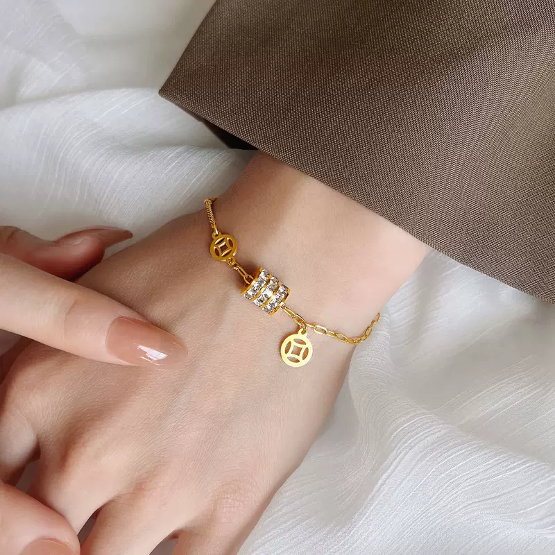 Золотая bracelet, маленький дизайнерский медный подвес, нержавеющая сталь