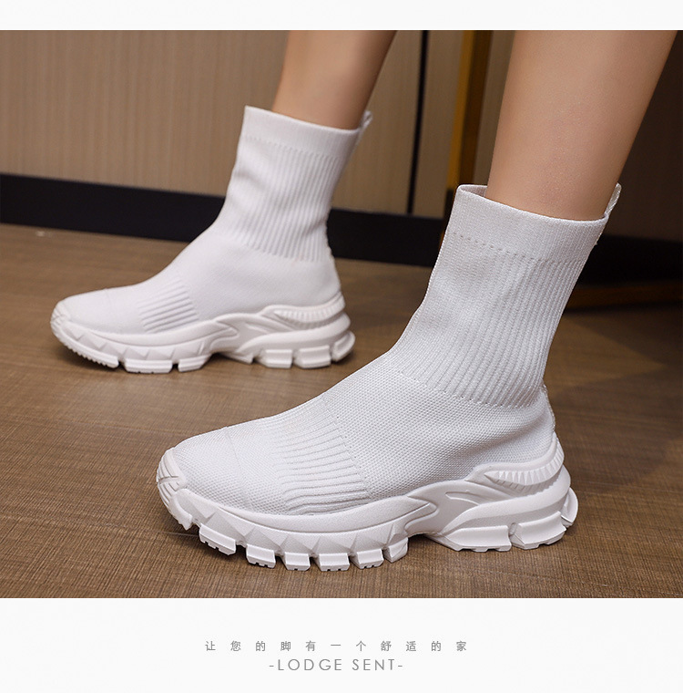Spring New Fly Knitted Short Boots Thick Soled Versatile Stretch Socks Shoes Thick Soled Knitted Sports Casual Shoes Women's Boots_voghion.com