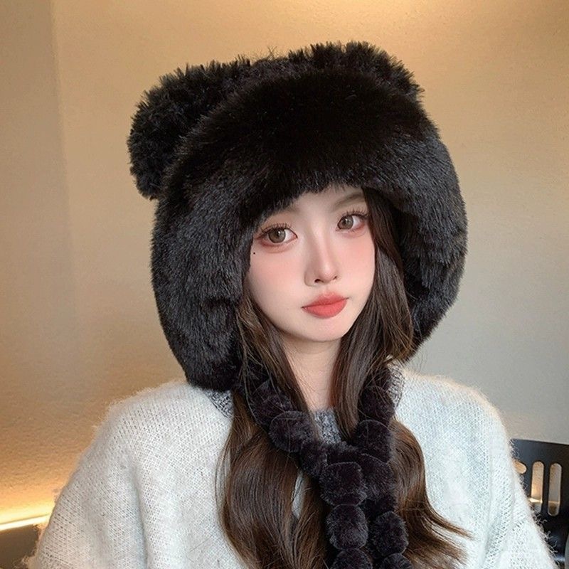 冬季保暖护耳可爱毛绒帽女加绒加厚针织毛线帽仿皮草显脸小雷锋帽|undefined