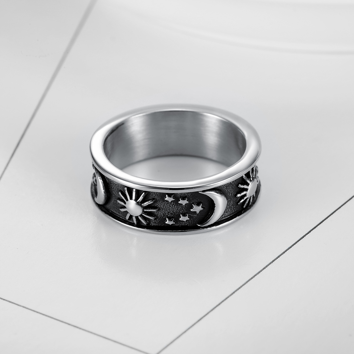 Fashion Sun Star Moon Stainless Steel Polishing Unisex Rings display picture 2