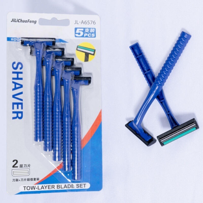 Disposable Manual Razor for Men, Double-Layer Portable Razor, 5 Pieces, Factory Wholesale, In-Stock Double-Layer Blades