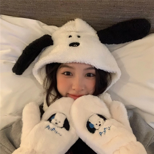 Korean ins style cute puppy ear protection hat Lei Feng hat autumn and winter students versatile warm plush hat