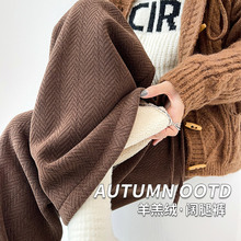 雪尼尔阔腿裤女秋冬季2024年新款宽松直筒灯芯绒运动棉裤加绒裤子