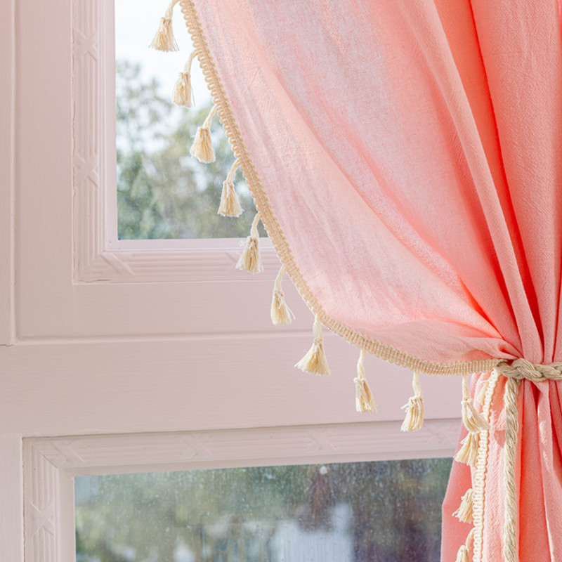 Lexuanxiu Semi-blackout Curtains Pure Pink Simple INS Wind Non-punching Bedroom Floating Curtains_voghion.com