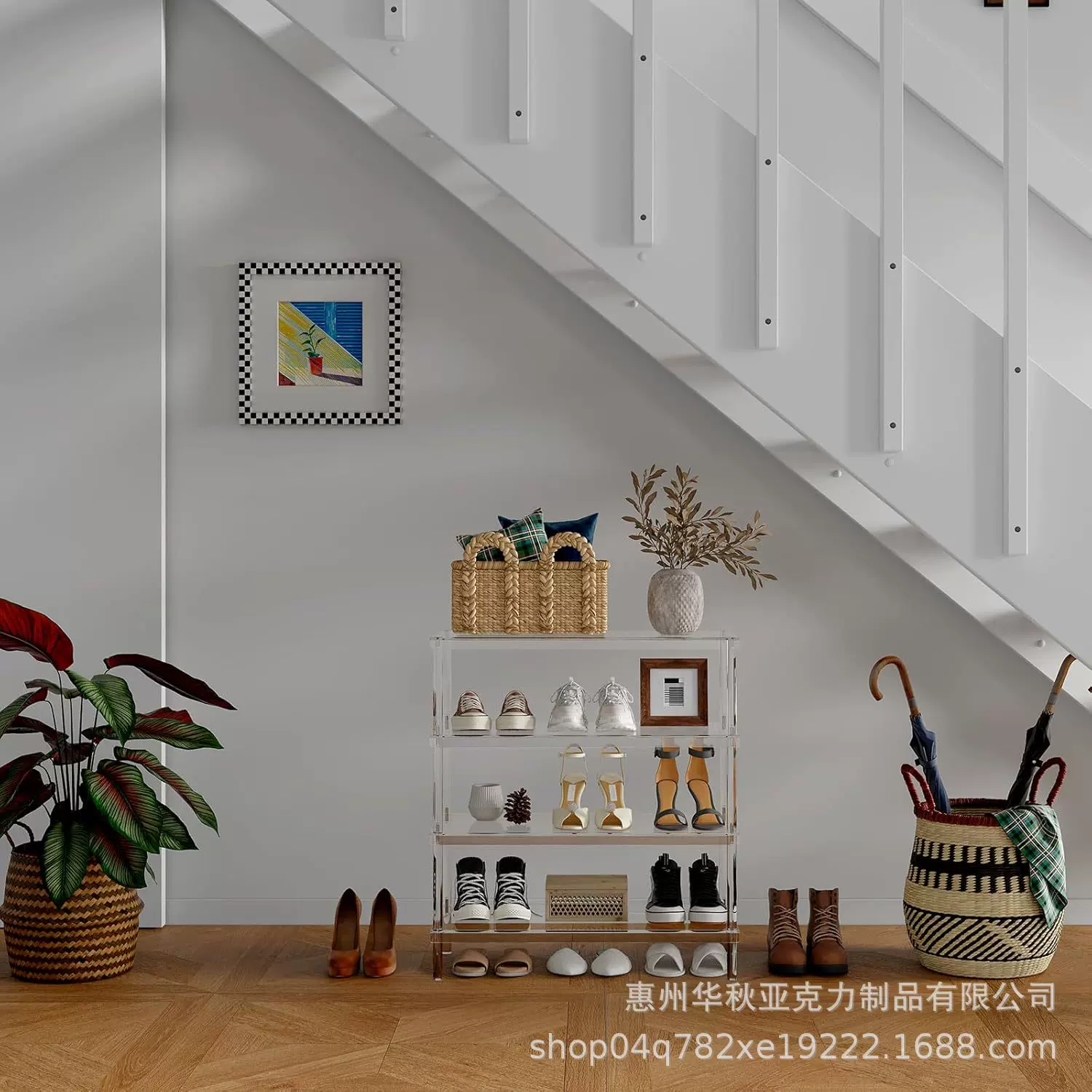 跨境热销亚克力鞋架四层玄关拖鞋收纳架入户走廊置物架客厅装饰架