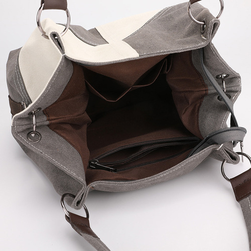 Canvas women's bag with contrasting color tote bag, fashion style handbag, shoulder bag, retro crossbody bag, women's large bag