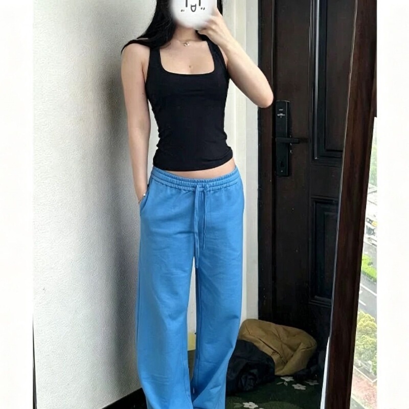 Veryareme Blue Mid-Waist Straight Wide-Leg Pants Loose Sweatpants Sports Pants Casual Pants Versatile Slimming Long Pants Veryareme Blue Mid-Waist Straight Wide-Leg Pants Loose Sweatpants Sports Pants Casual Pants Versatile Slimming Long Pants