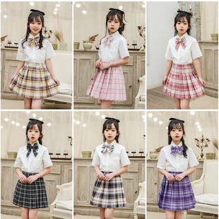 Children's jk skirt uniform girls' skirt summer suit short skirt plaid skirt primary school student singing clothing chorus pleated skirt