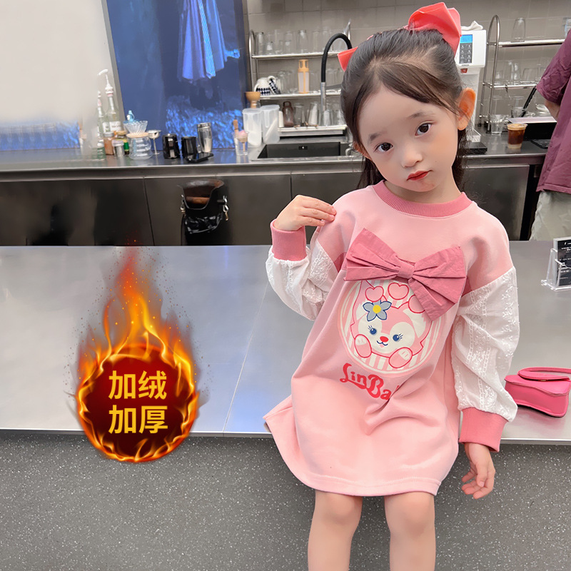 Ropa para niños costura suéter vestido de estilo occidental de los niños vestido bebé Mediados de longitud superior niña 2023 primavera y otoño nuevo