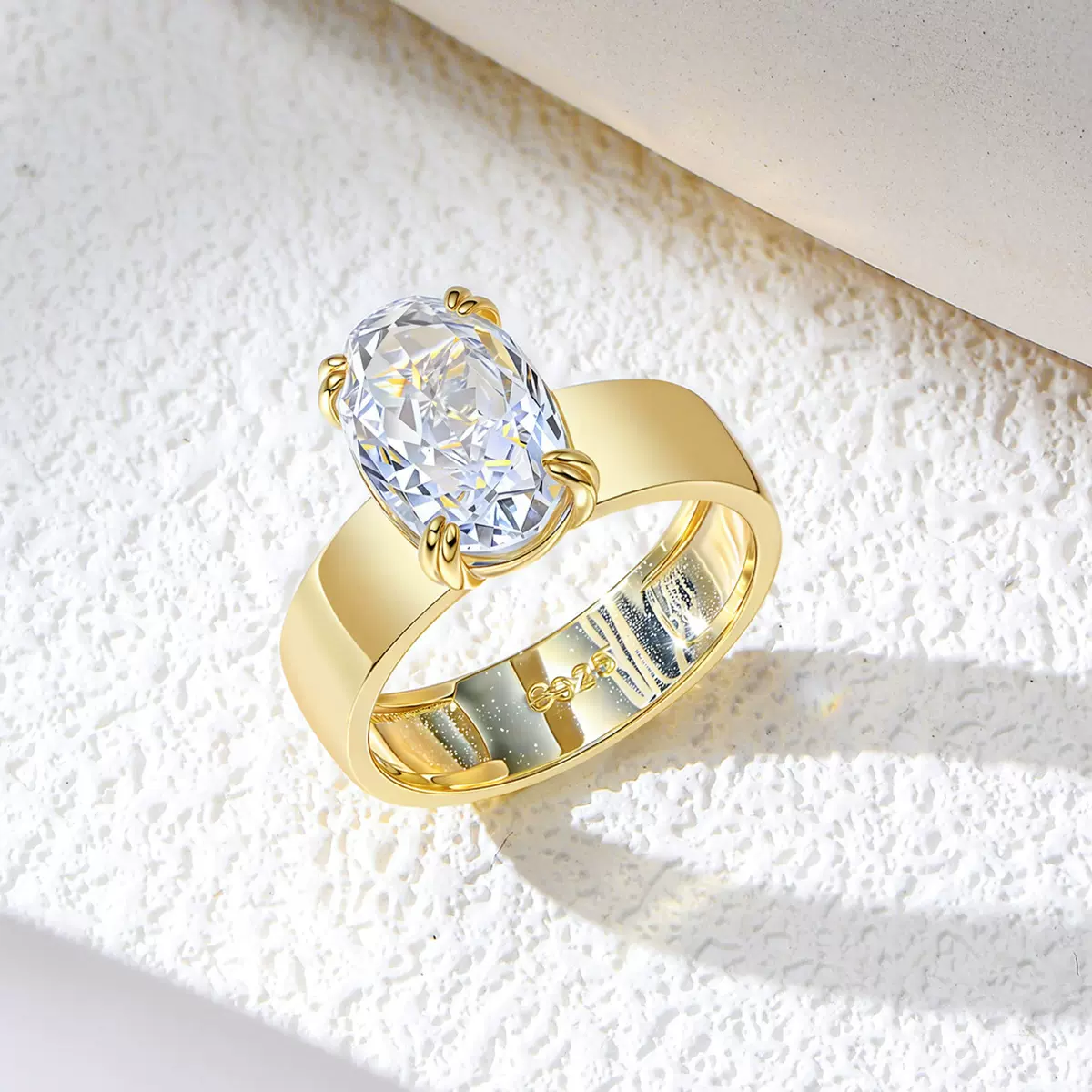 s925纯银简约经典8*12冰花切锆石戒指女欧美跨境个性叠戴婚戒指环