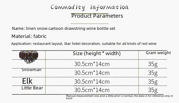 Capa para garrafa de vinho de natal em linho com desenhos_voghion.com