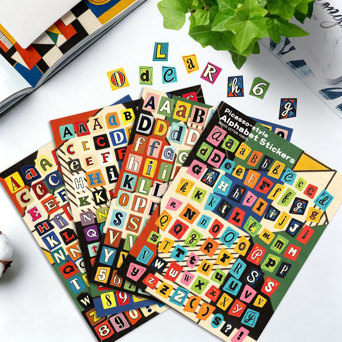 Picasso Colorful English Letter Stickers Collage Art Journal Stationery Notebook Decoration Cross-Border Cultural and Creative Wholesale
